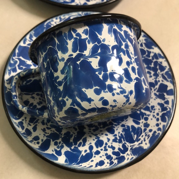 NWOT demitasse enamel spatter cups & saucers - Picture 3 of 4